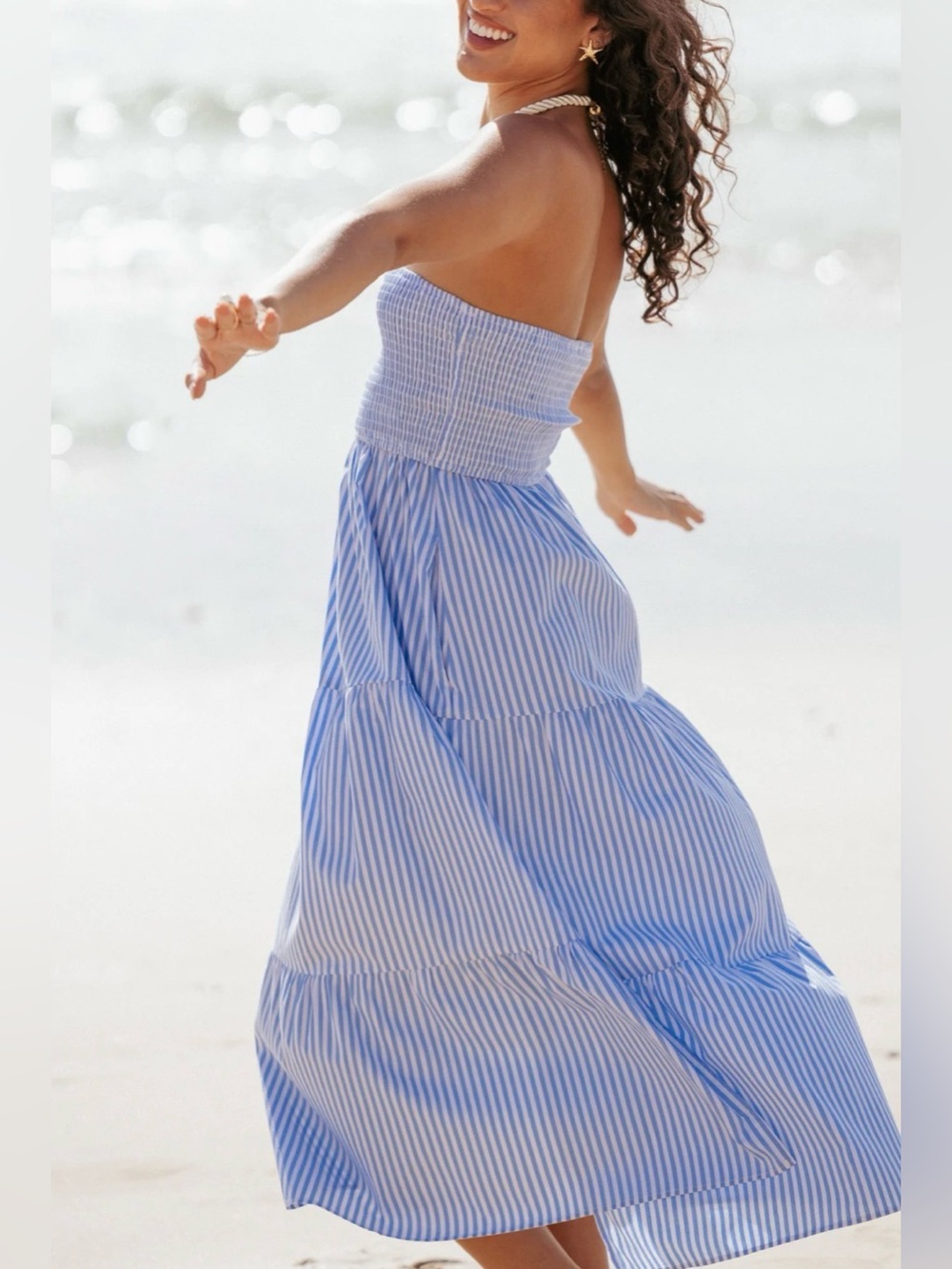 Petal and pup striped smocked strapless midi dress size S
